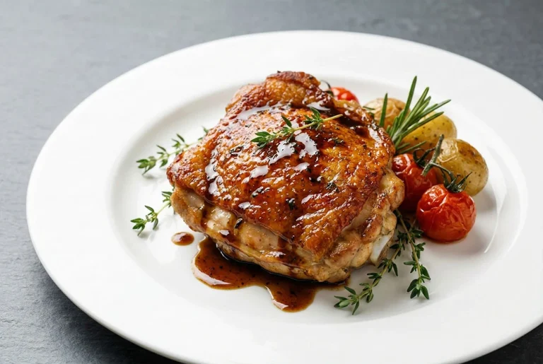 Pan Seared Chicken Thighs with Balsamic Herb Reduction Glaze
