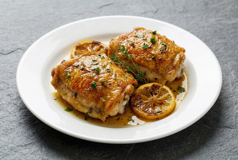 Pan Roasted Chicken Thighs with Lemon Herb Butter & Pan Jus