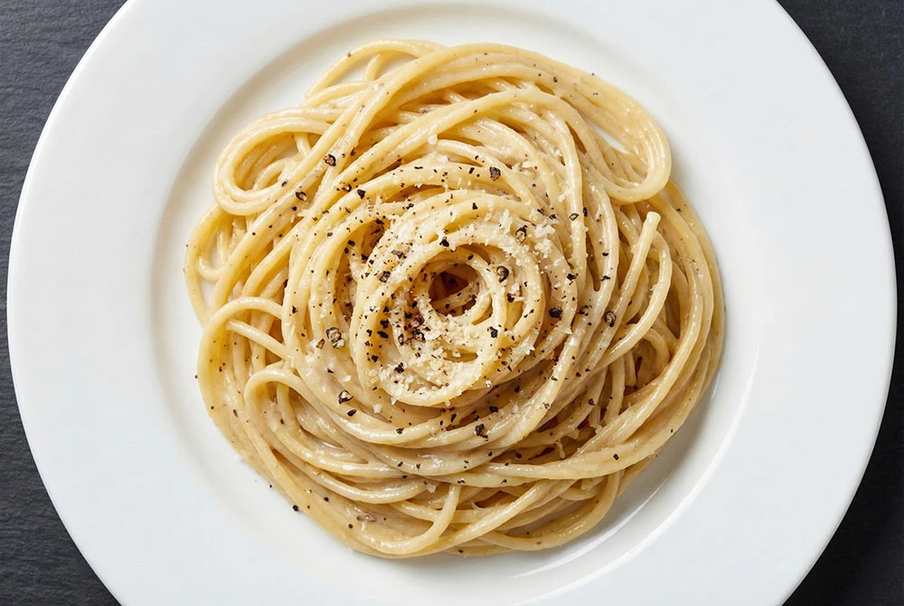 Classic Roman pasta elevated through precise friction emulsification for a luxuriously creamy sauce.