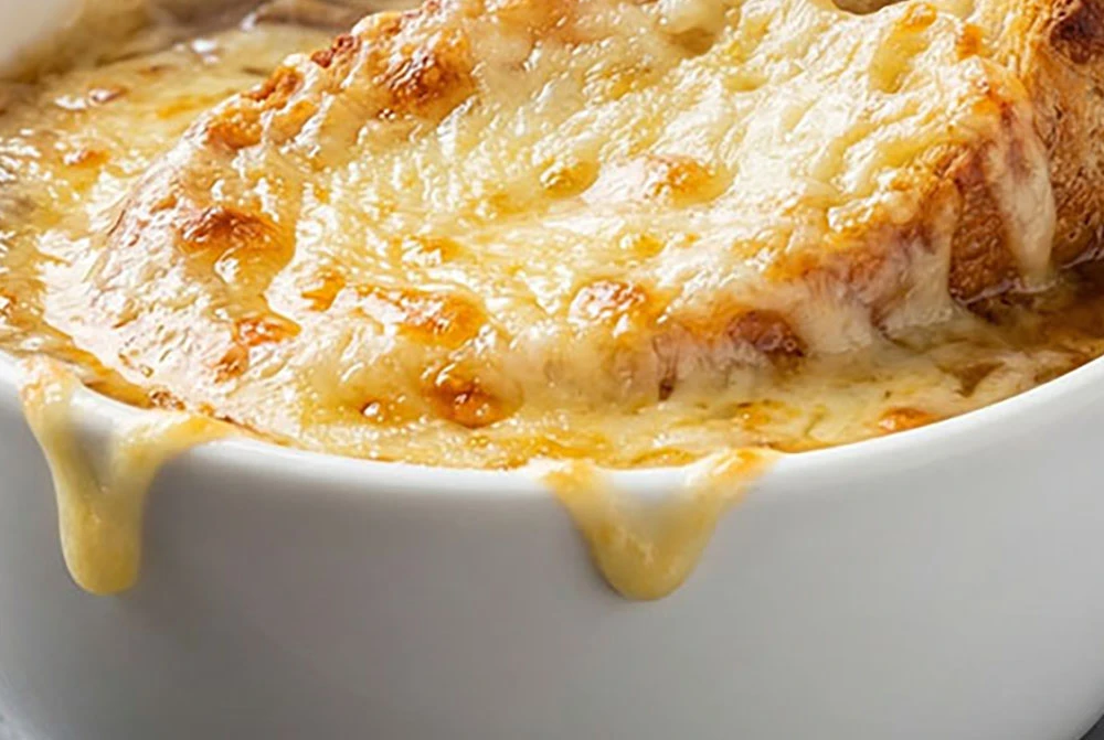 Rich & Rustic French Onion Soup with Gruyère Crouton